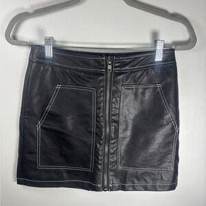 Miou Muse Black Leather zip up skirt
